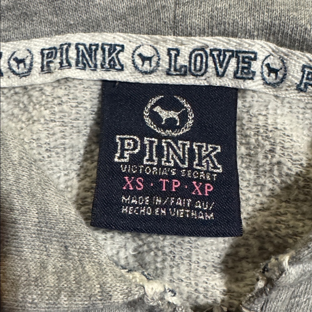 Victoria's Secret PINK Heathered Sequins Leopard Heart Zip-Up Hoodie - Picture 2 of 14
